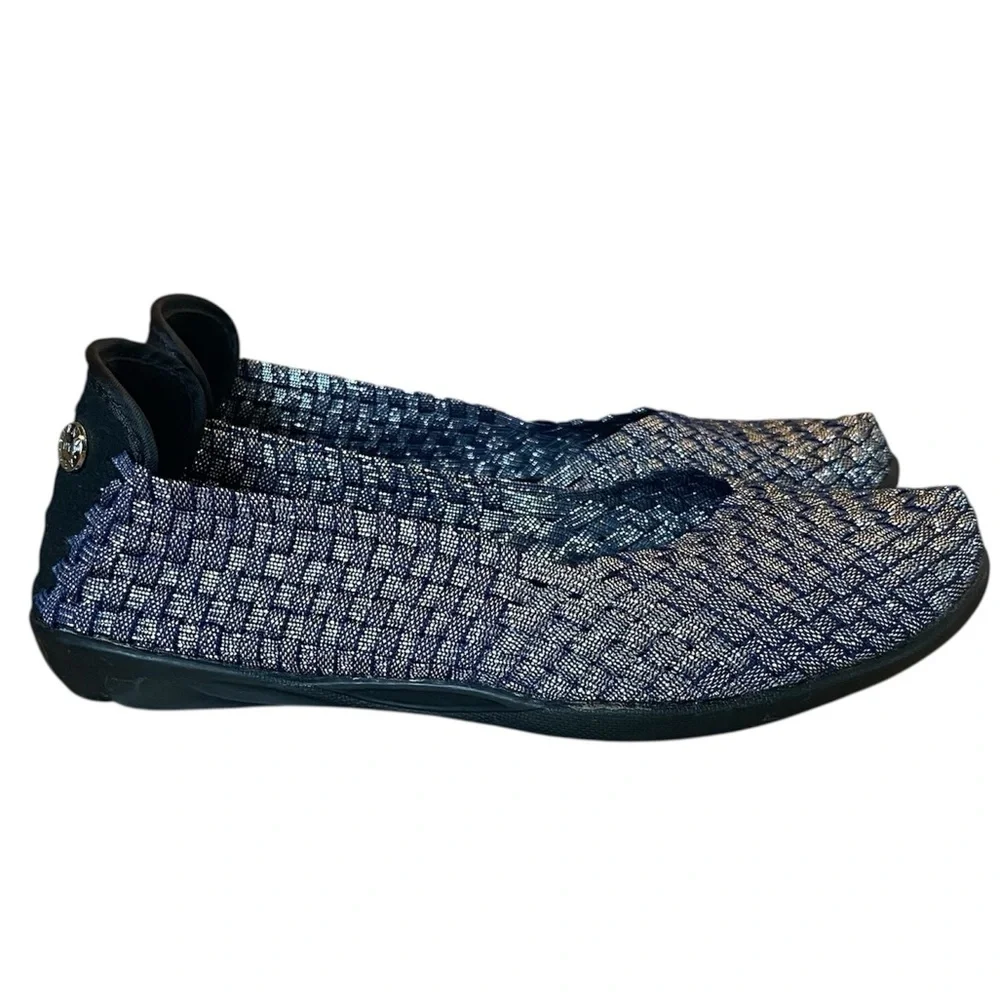 BERNIE MEV Catwalk Ballet Flats Woven Stretch Navy Shimmer Women US 6.5 EU 37